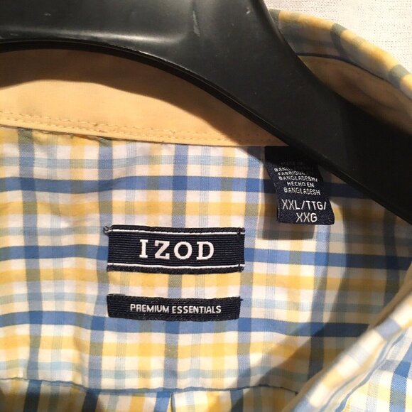 IZOD Mens Shirt Button Down Long Sleeves Blue/Yellow/White Plaid Pocket Size XXL - Picture 3 of 4